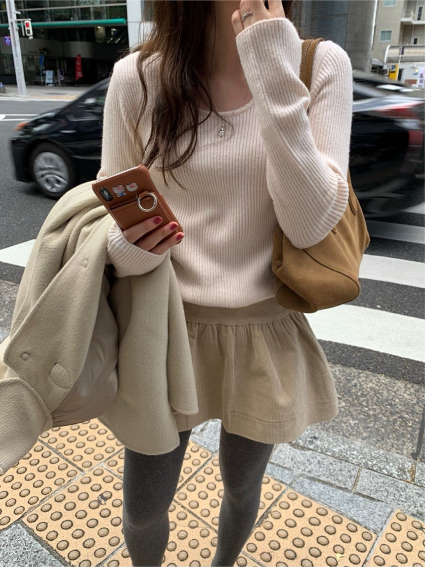 Corduroy frill skirt-2col