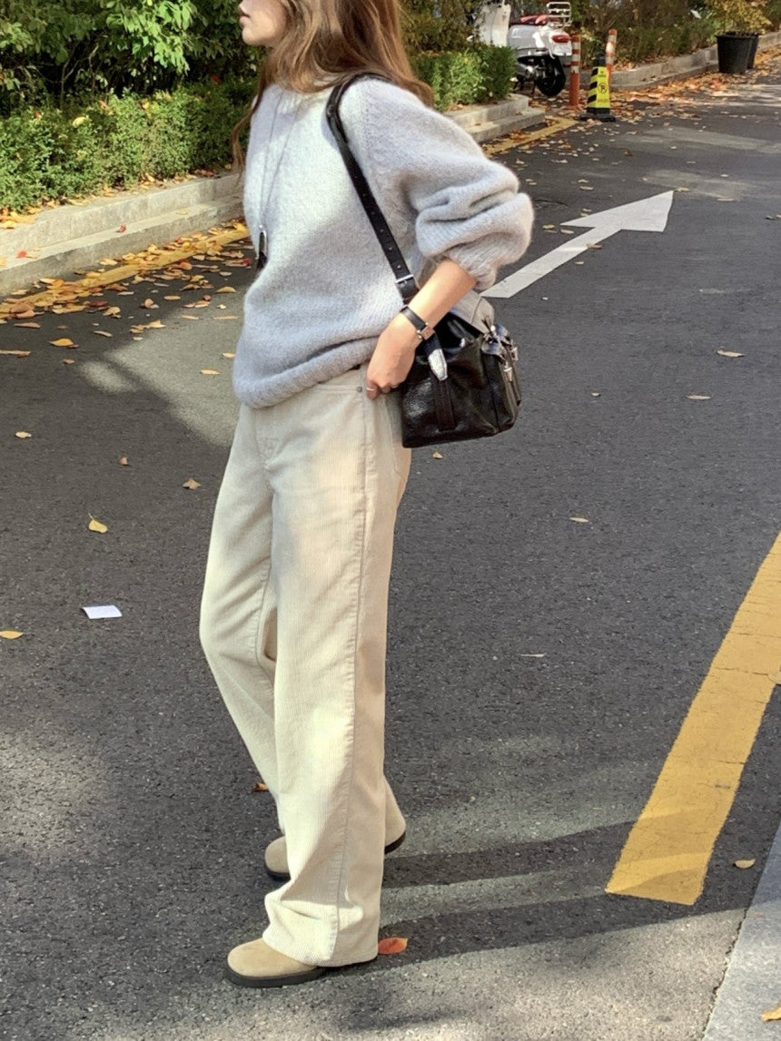 Rie corduroy straight pants-2col