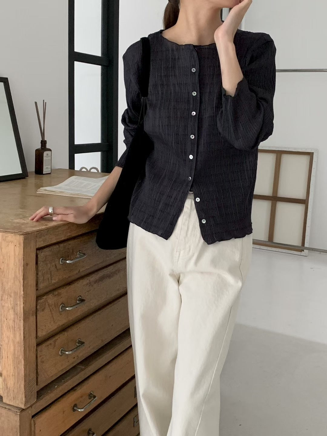 pleats cardigan-3col