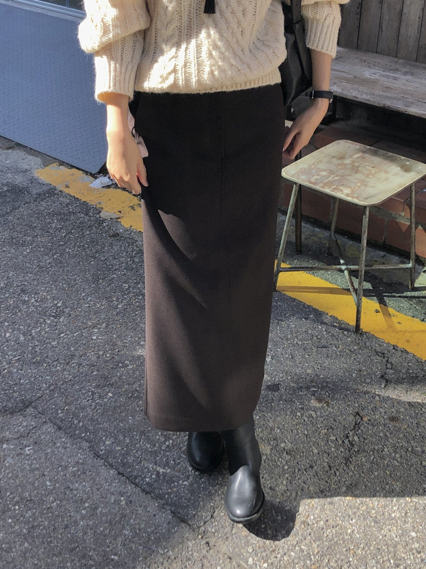 Rumi back banding wool midi skirt-2col