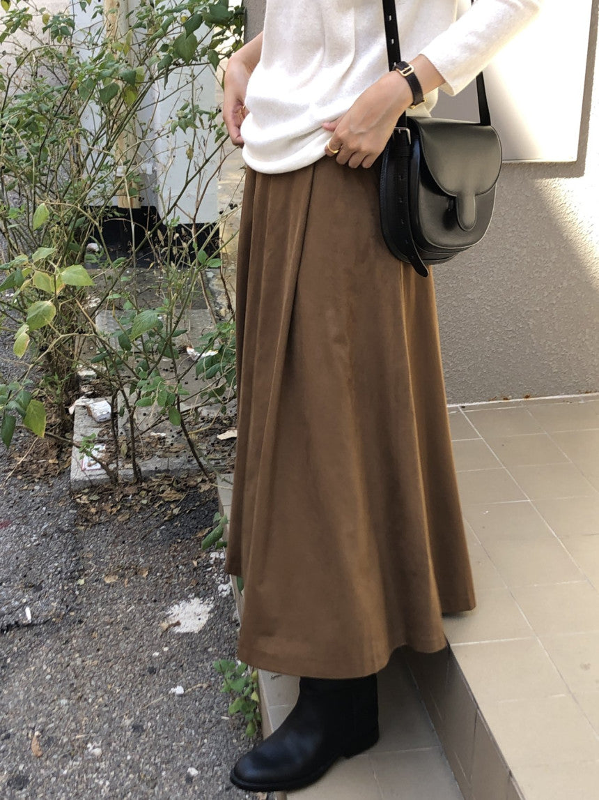 Rouelle suede flare skirt-2col