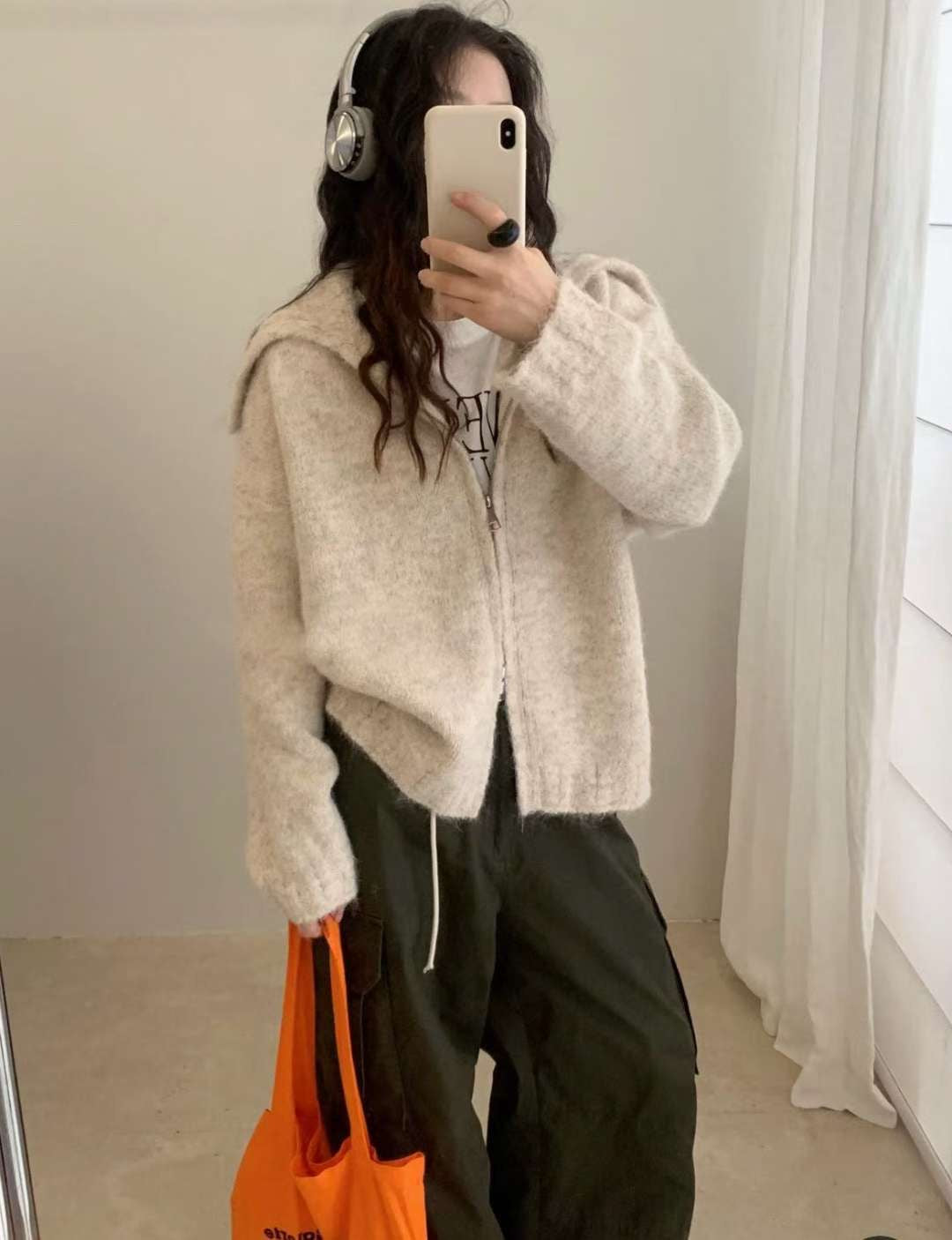 collar zip-up cardigan-3col