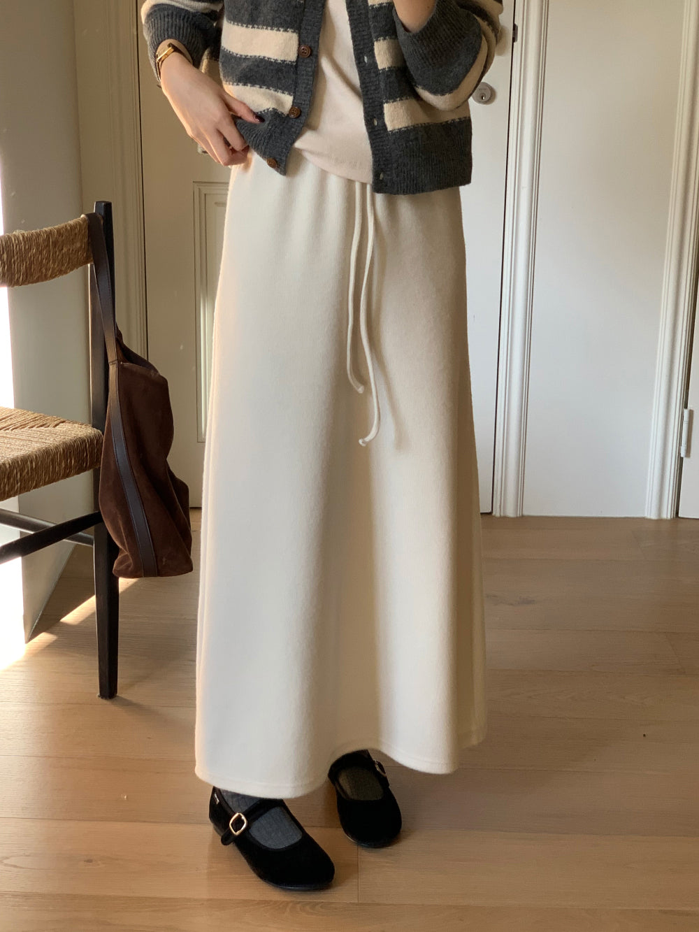 wool maxi skirt-3col