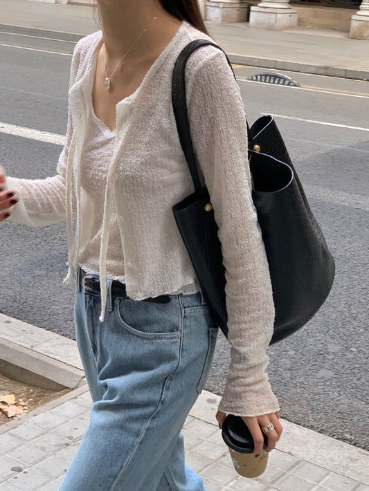 Twin sleeveless&cardigan set-3col