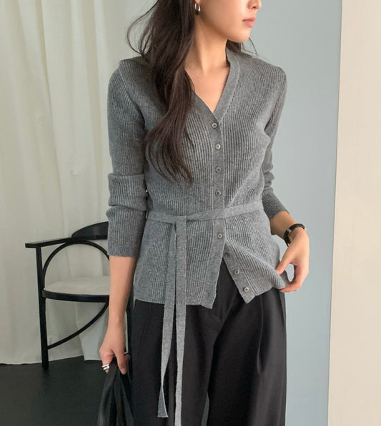 wool rib string cardigan-3col
