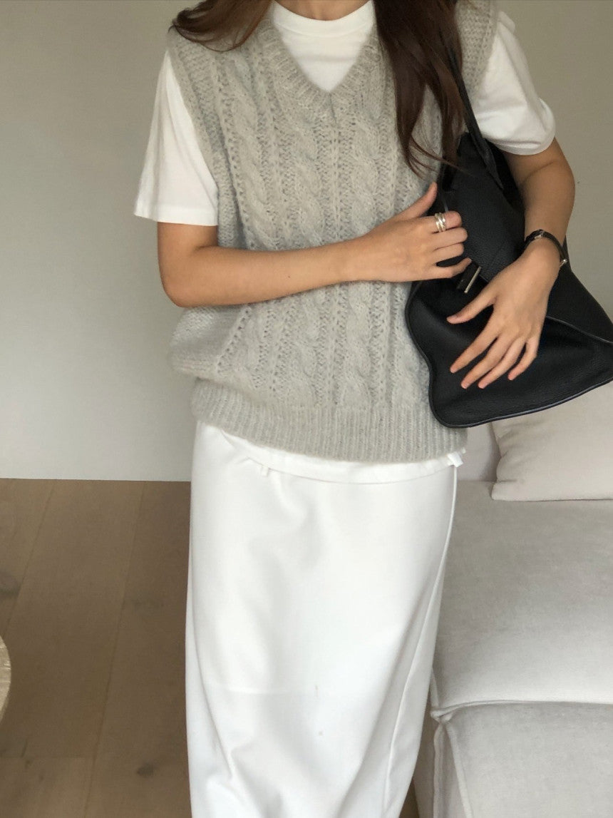 Alpaca canle v neck vest-2col