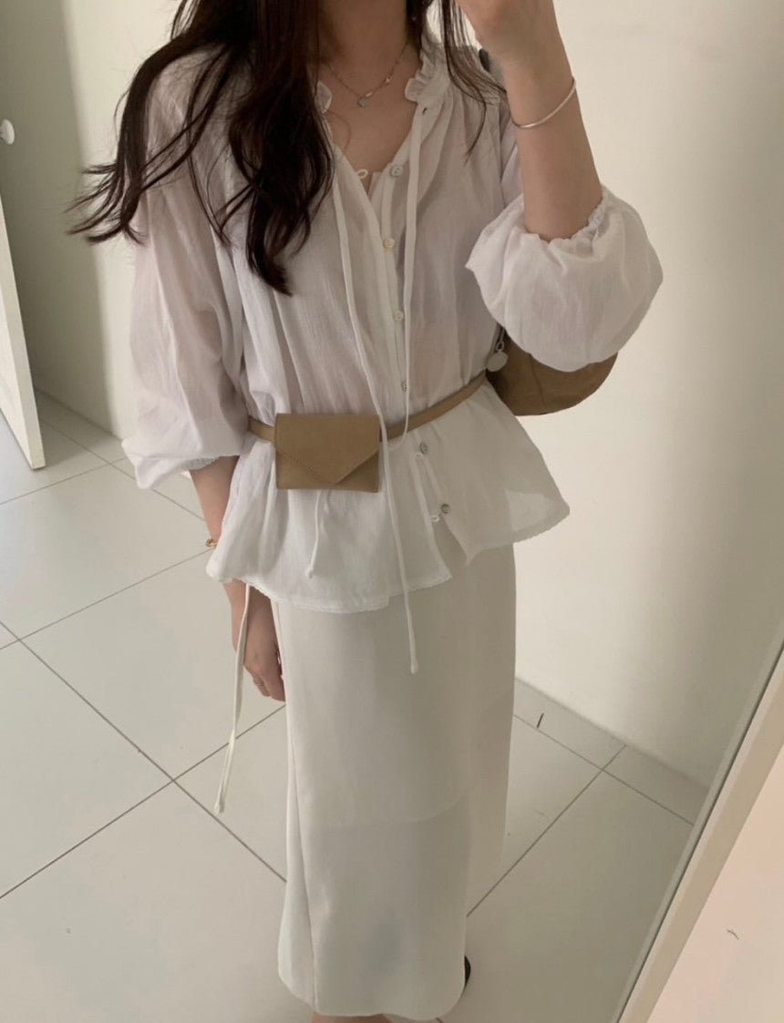 Yoru shirring blouse-3col
