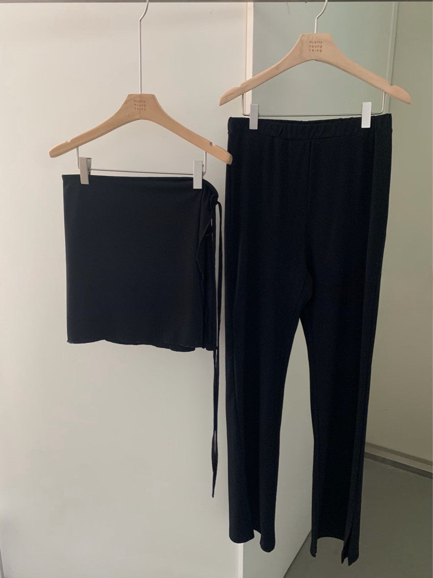 black wrap pants set