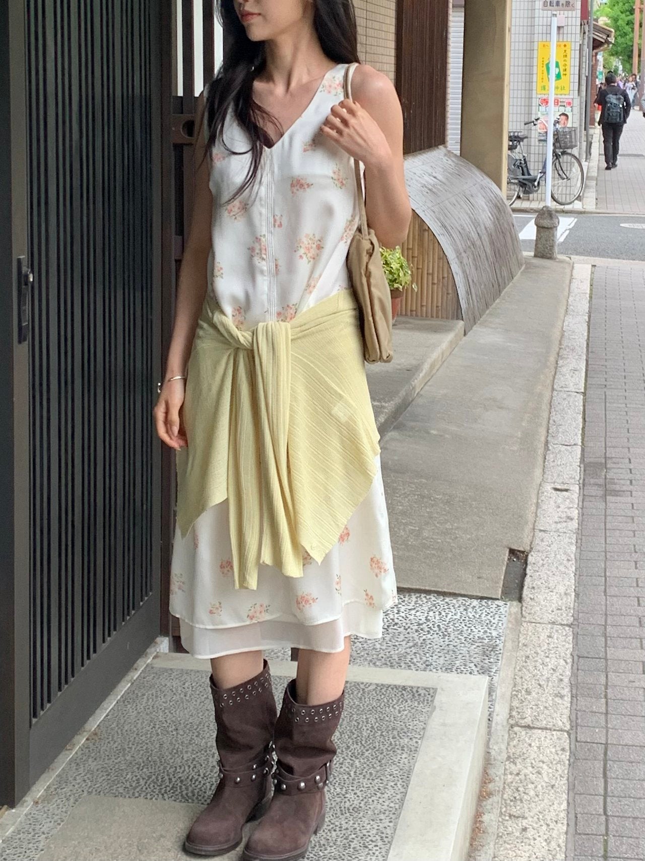 Rosy flower midi layered onepiece