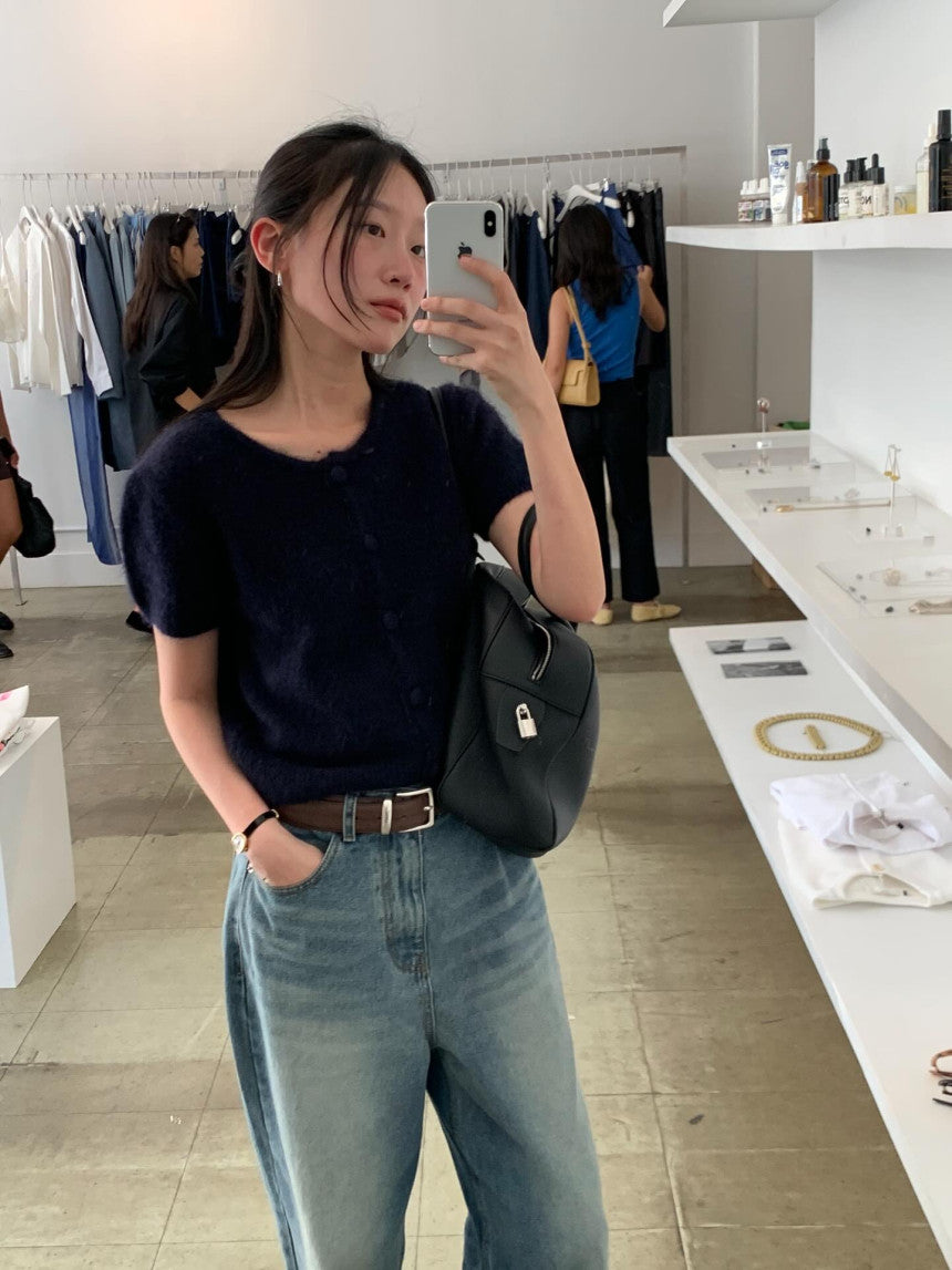 Want alpaca half cardigan-4col