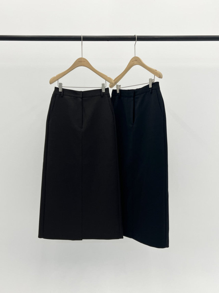 Rumi back banding wool midi skirt-2col