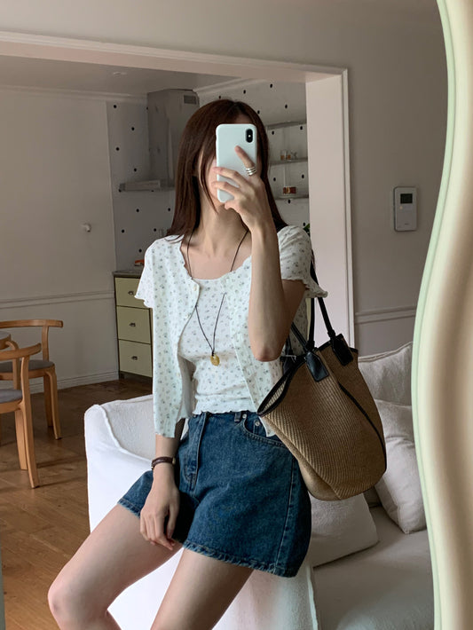 like sleeveless&cardigan set-2col