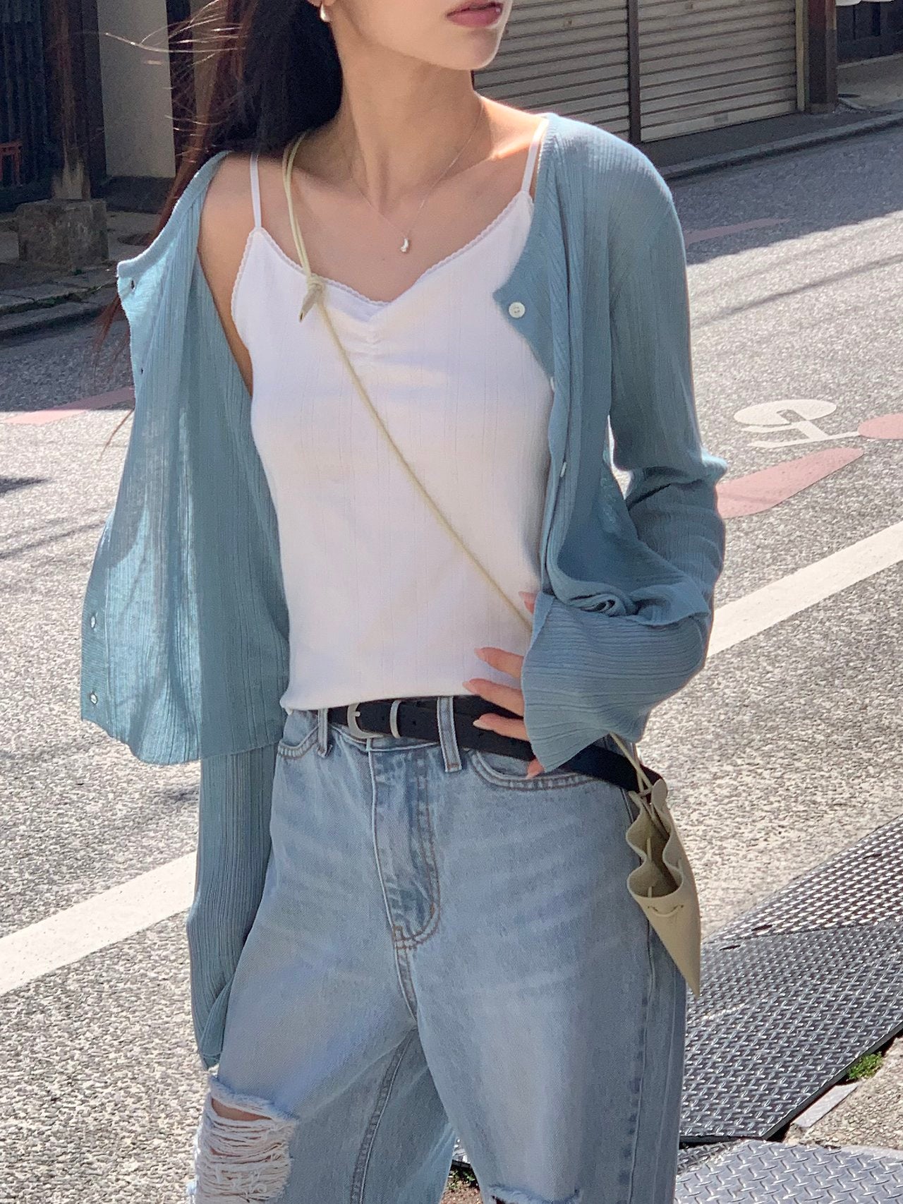 Flex ribbed round cardigan-3col