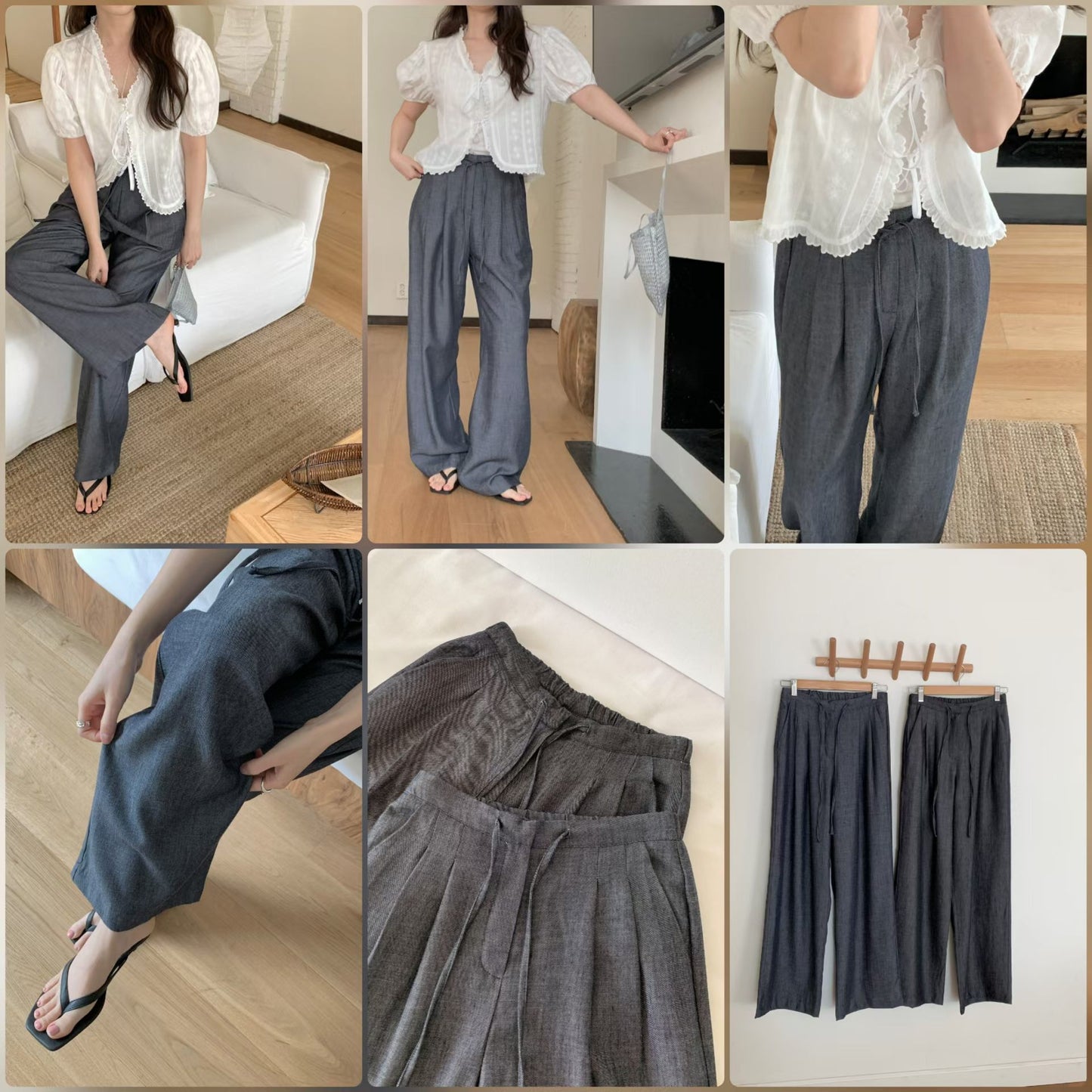 linen denim strap back-banding wide pants-2col/ショート丈あり