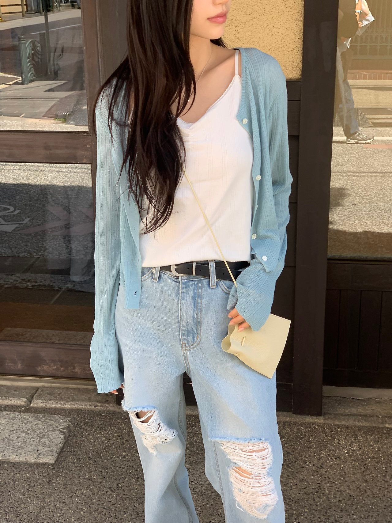 Flex ribbed round cardigan-3col