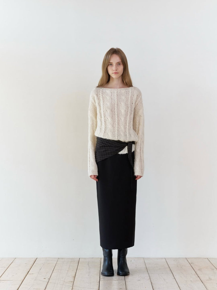 Collie alpaca cable boat neck knit-2col