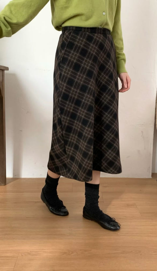 deondo wool check skirt-2col
