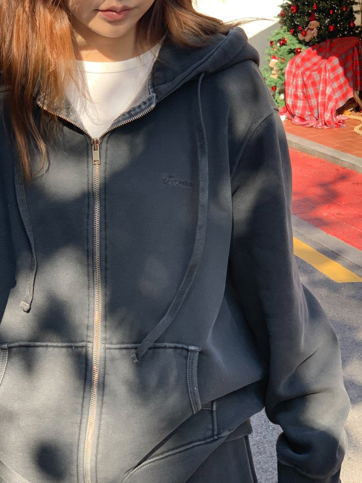 pigment fleece dying hood zip up&pants