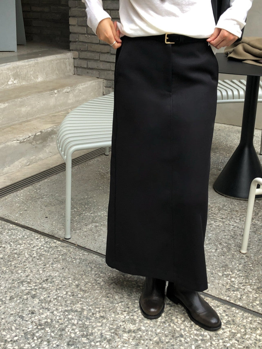 Rumi back banding wool midi skirt-2col