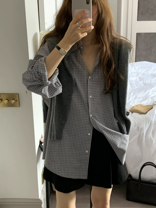 Ounce marron check shirt-2col