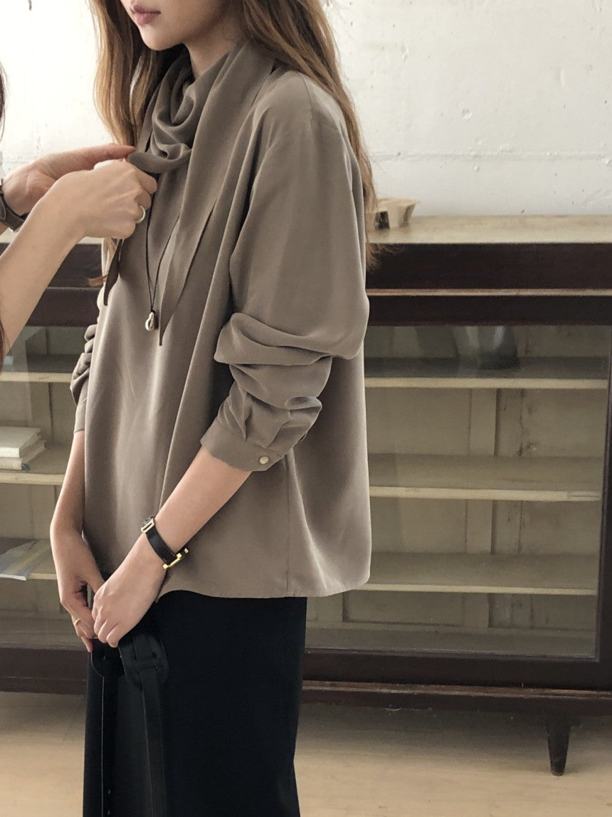 Luna brushed tencel scarf blouse-2col