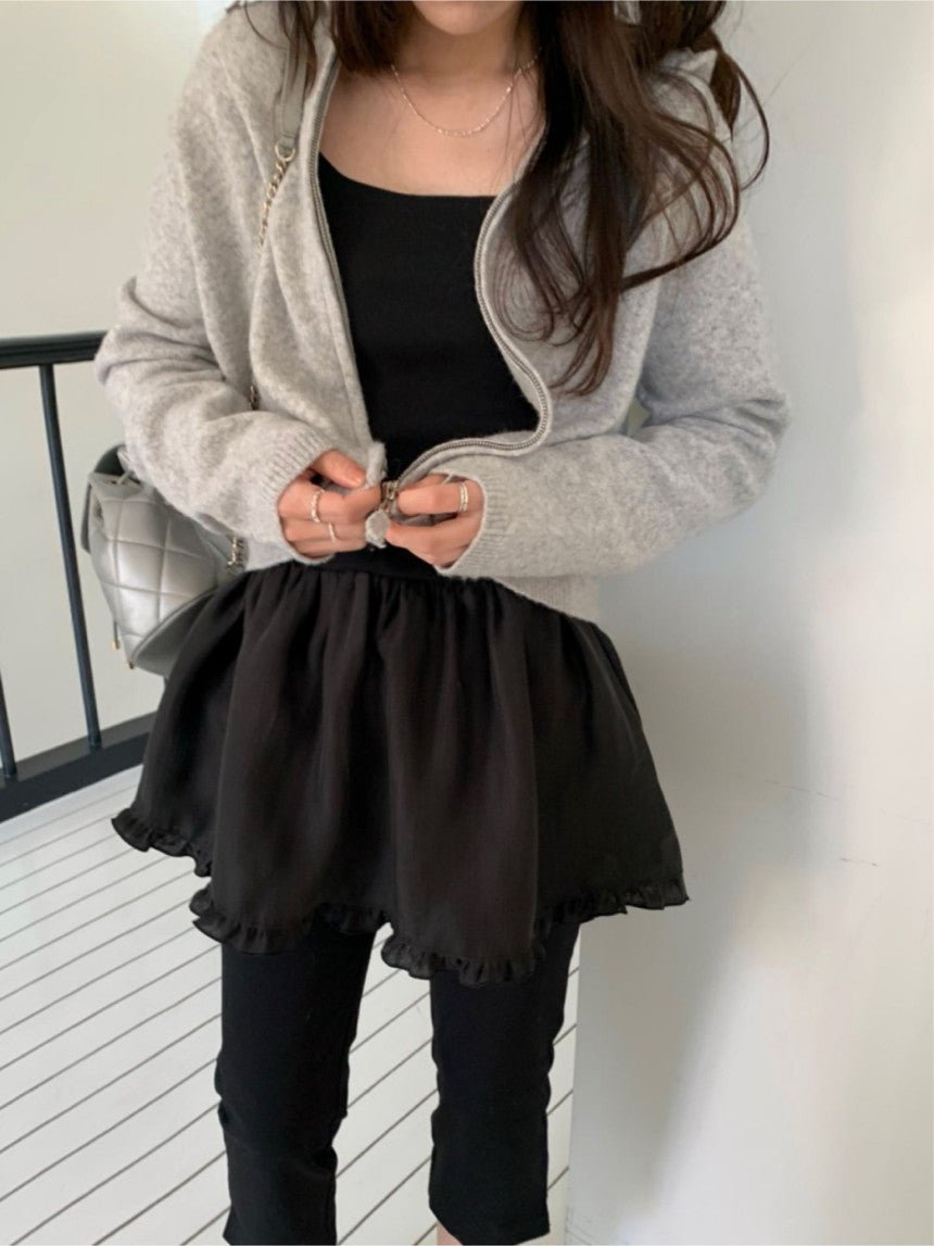 Basil hood zip up knit cardigan-3col