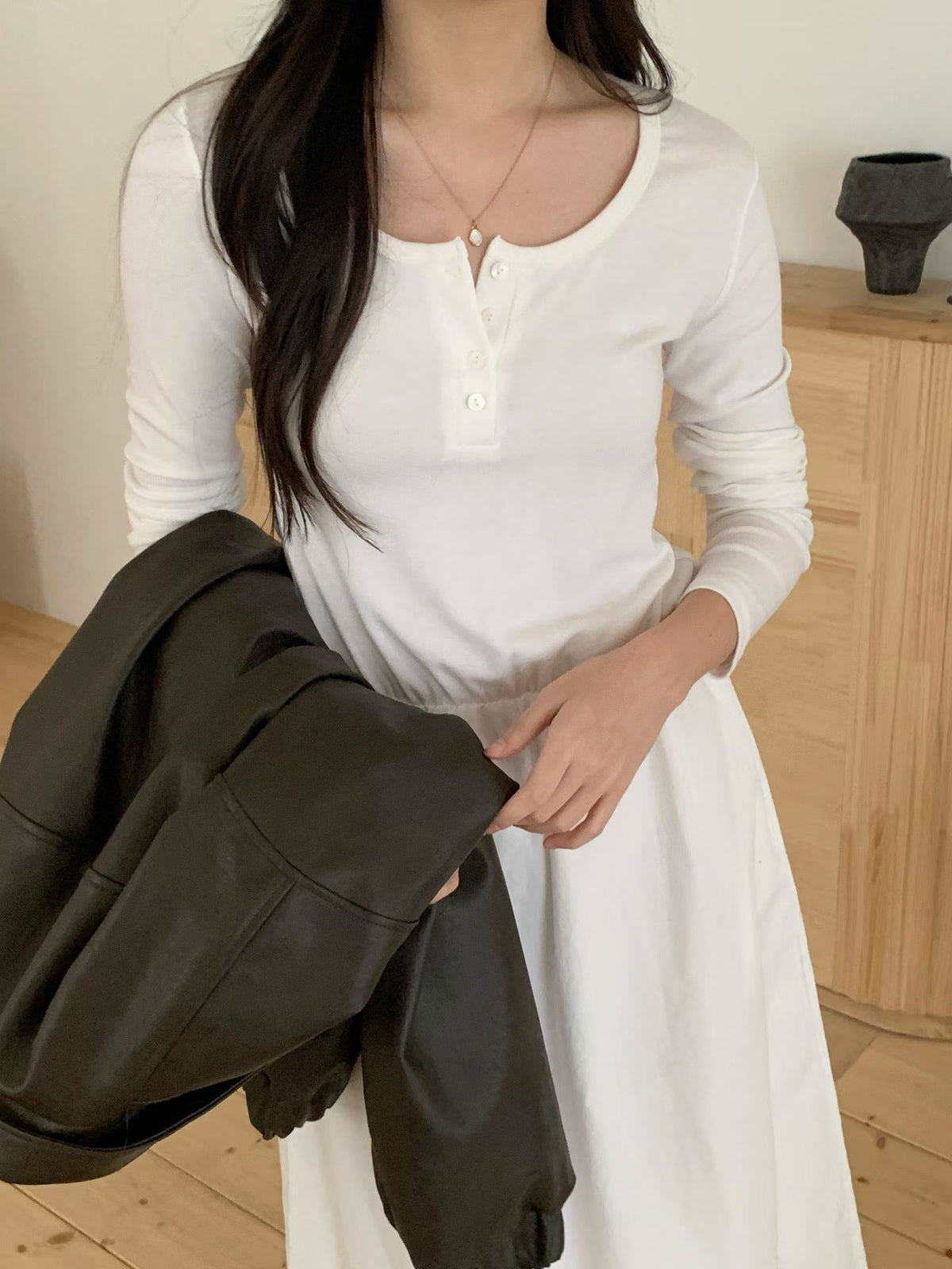 luna button long onepiece-2col