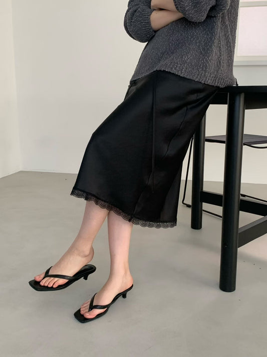 Mori lace satin skirt-2col