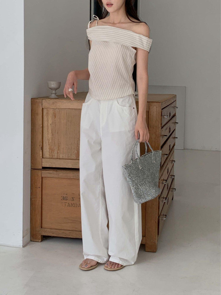 cotton wide pants-2col