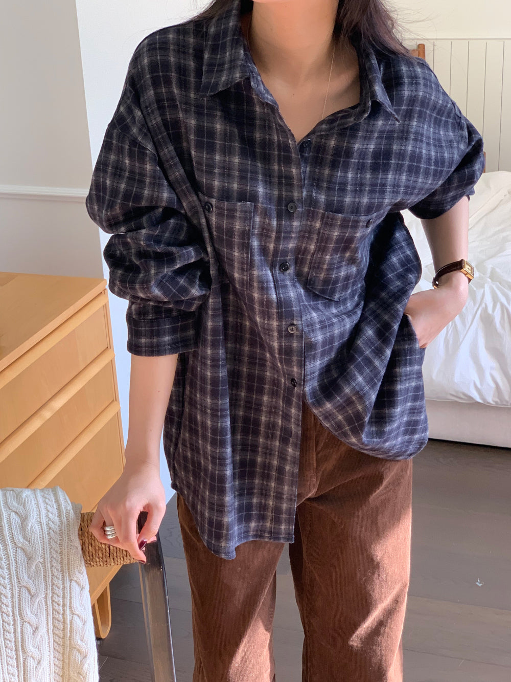 tan check gimo shirt-3col