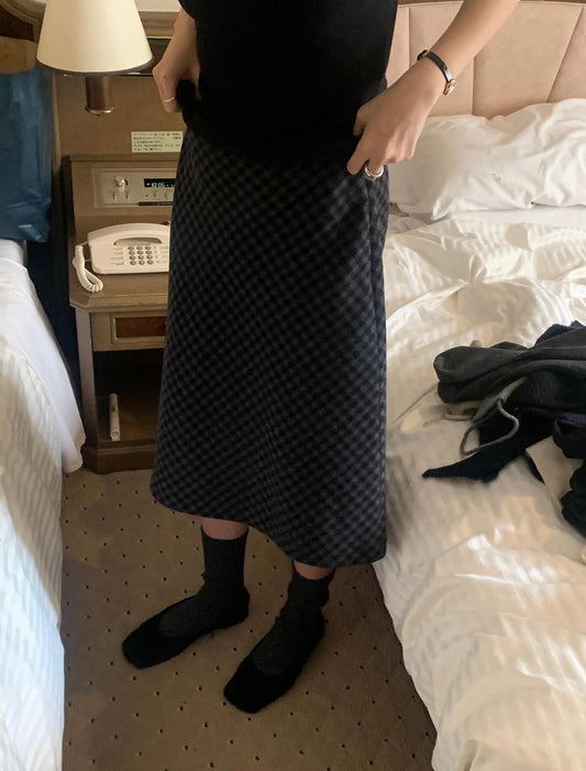 code check wool skirt-2col