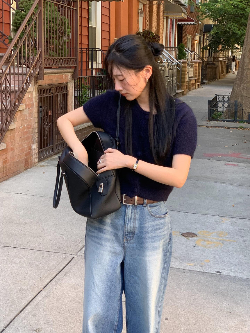 Want alpaca half cardigan-4col