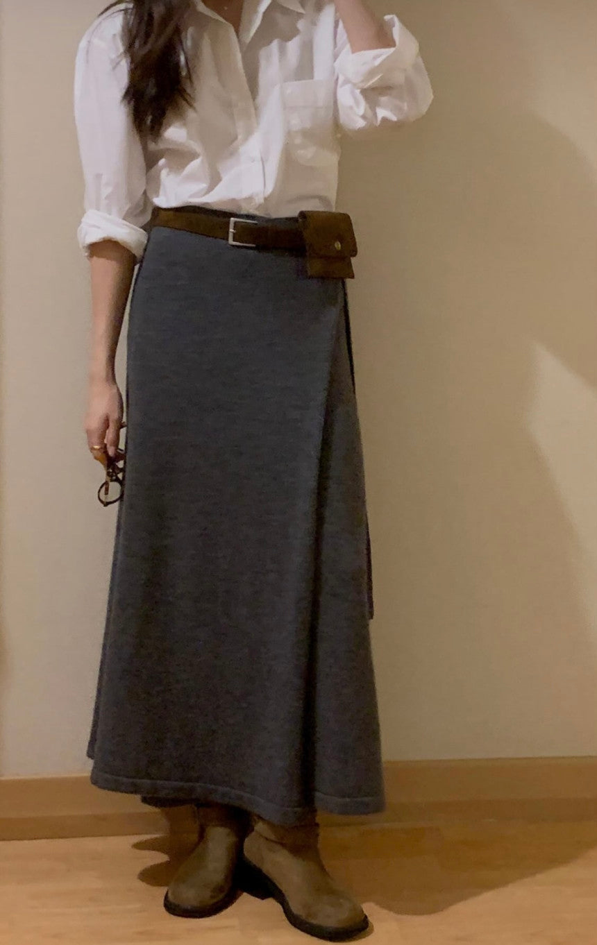 black即納 wool wrap skirt-3col