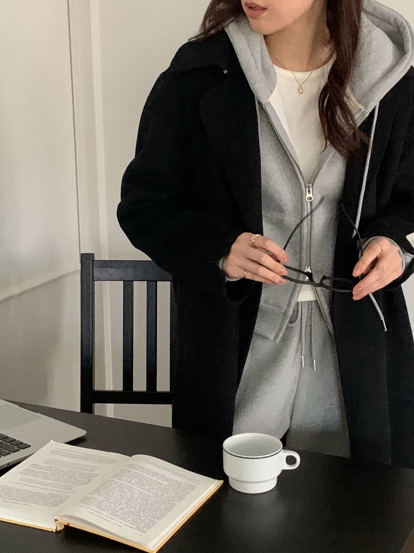 slow gimo joggerpants&hood zip up-4col