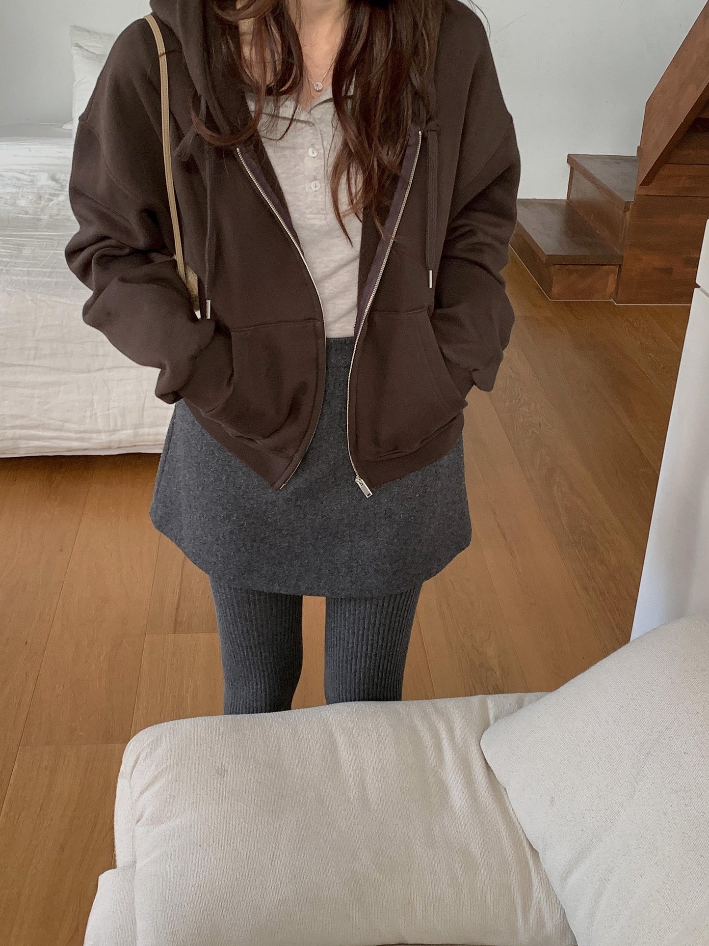 Essential gimo hood zip-up&pants&skirt-3col