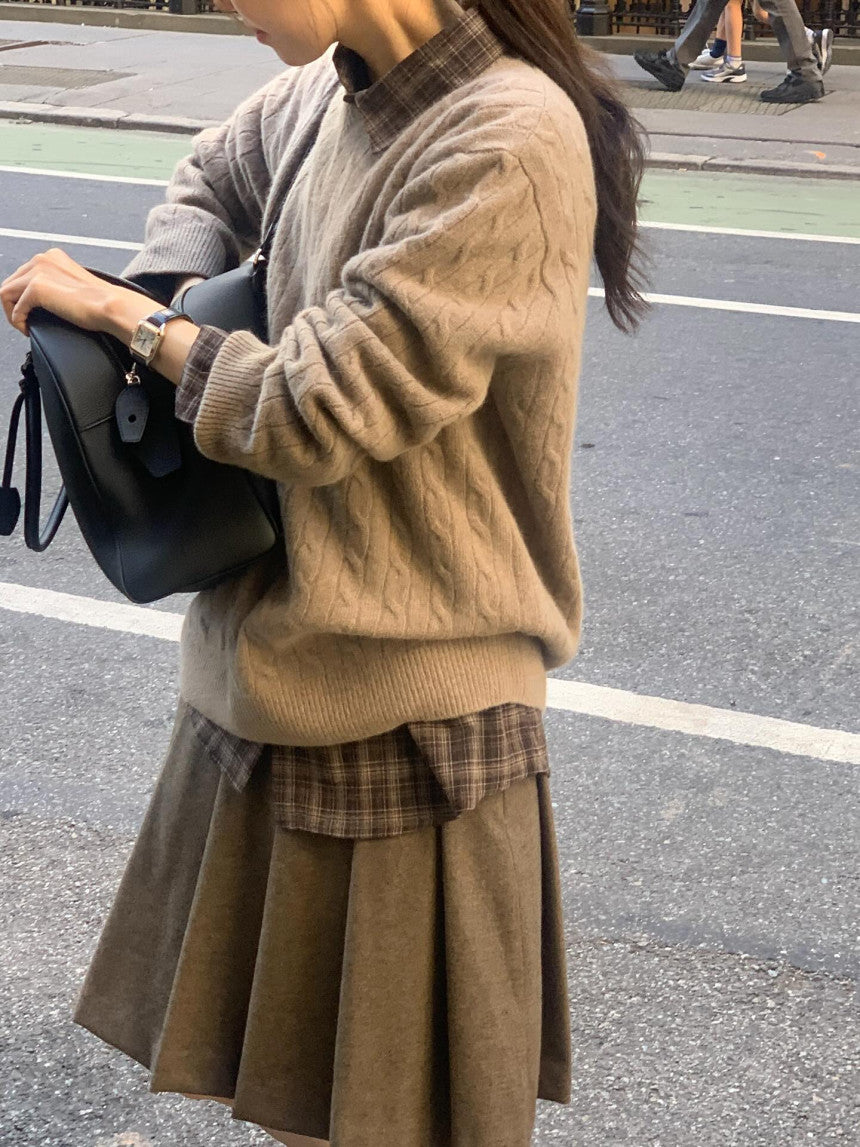 Maron check shirt-2col