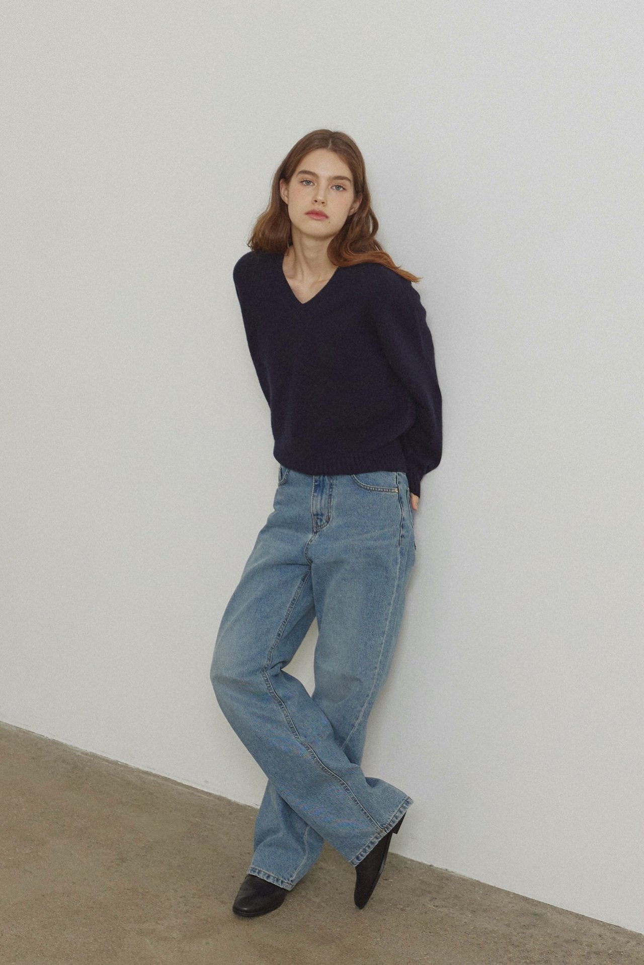 navy即納 Cashmere V knit-4col