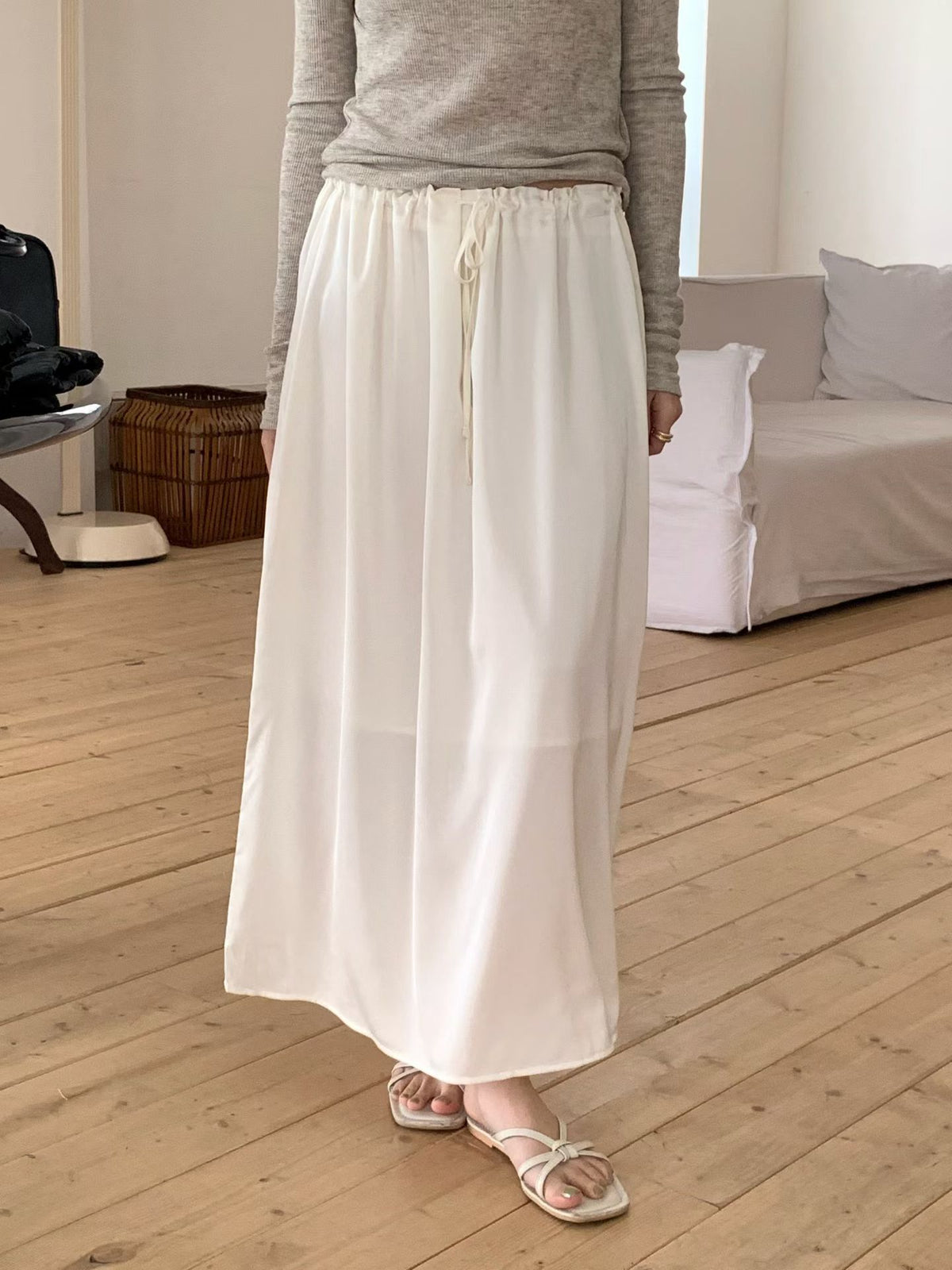 Elin satin long skirt-2col
