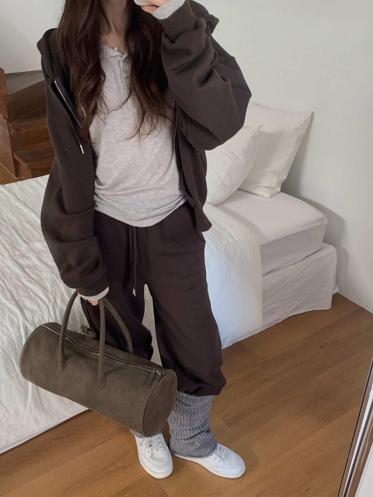 Essential gimo hood zip-up&pants&skirt-3col