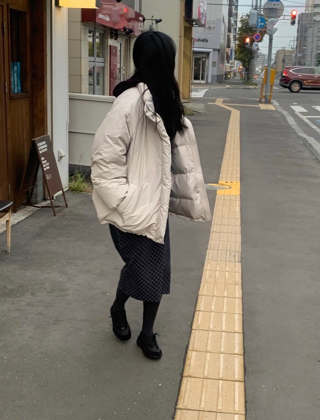 code check wool skirt-2col