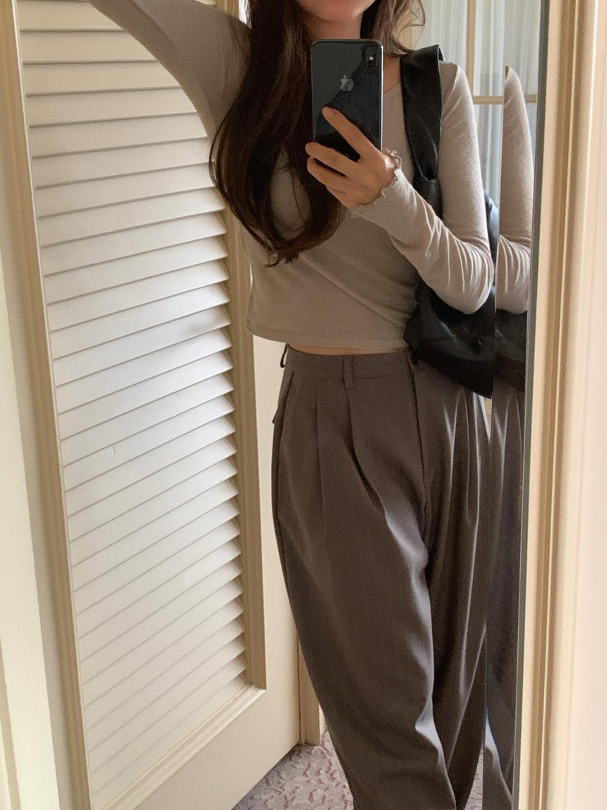 liter bound wool stripe slacks-2col