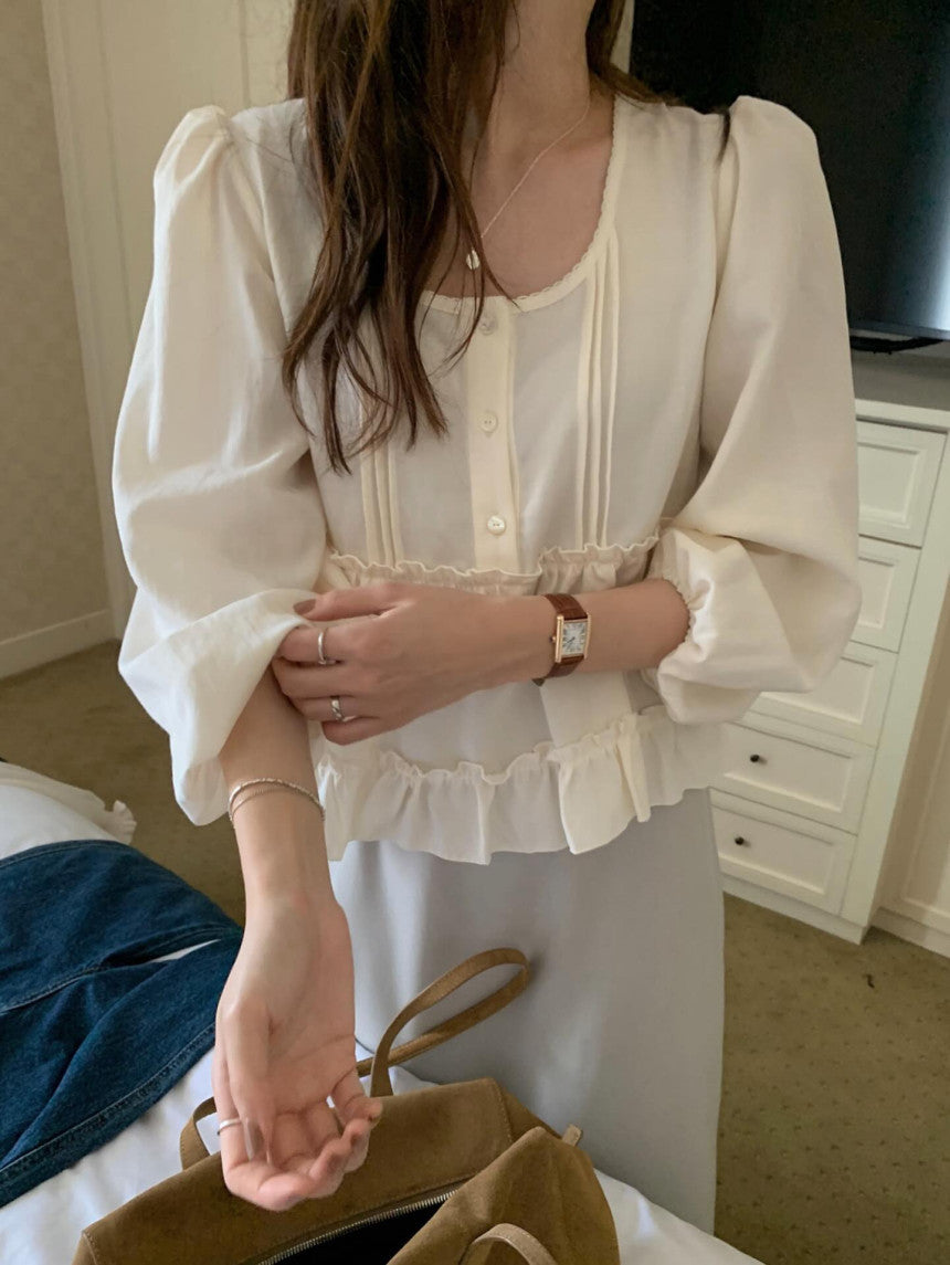 Cake pin tuck blouse-2col