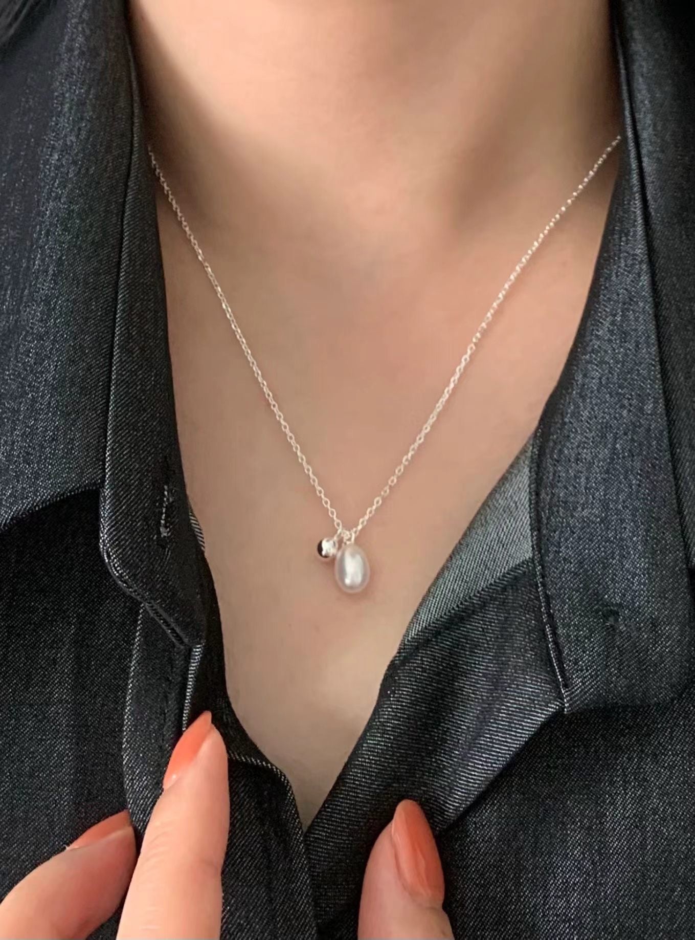 Silver Ball Pearl Necklace