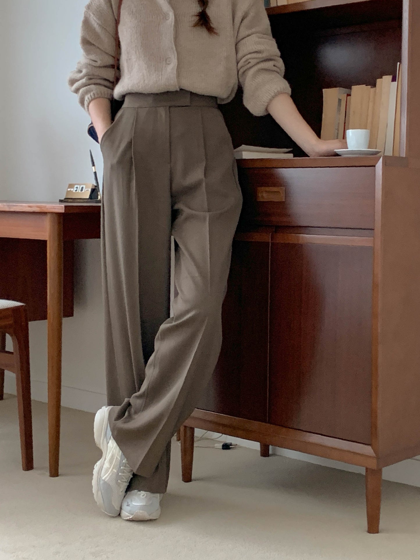 Fw one pintuck semi-wide slacks-3col ショート丈あり