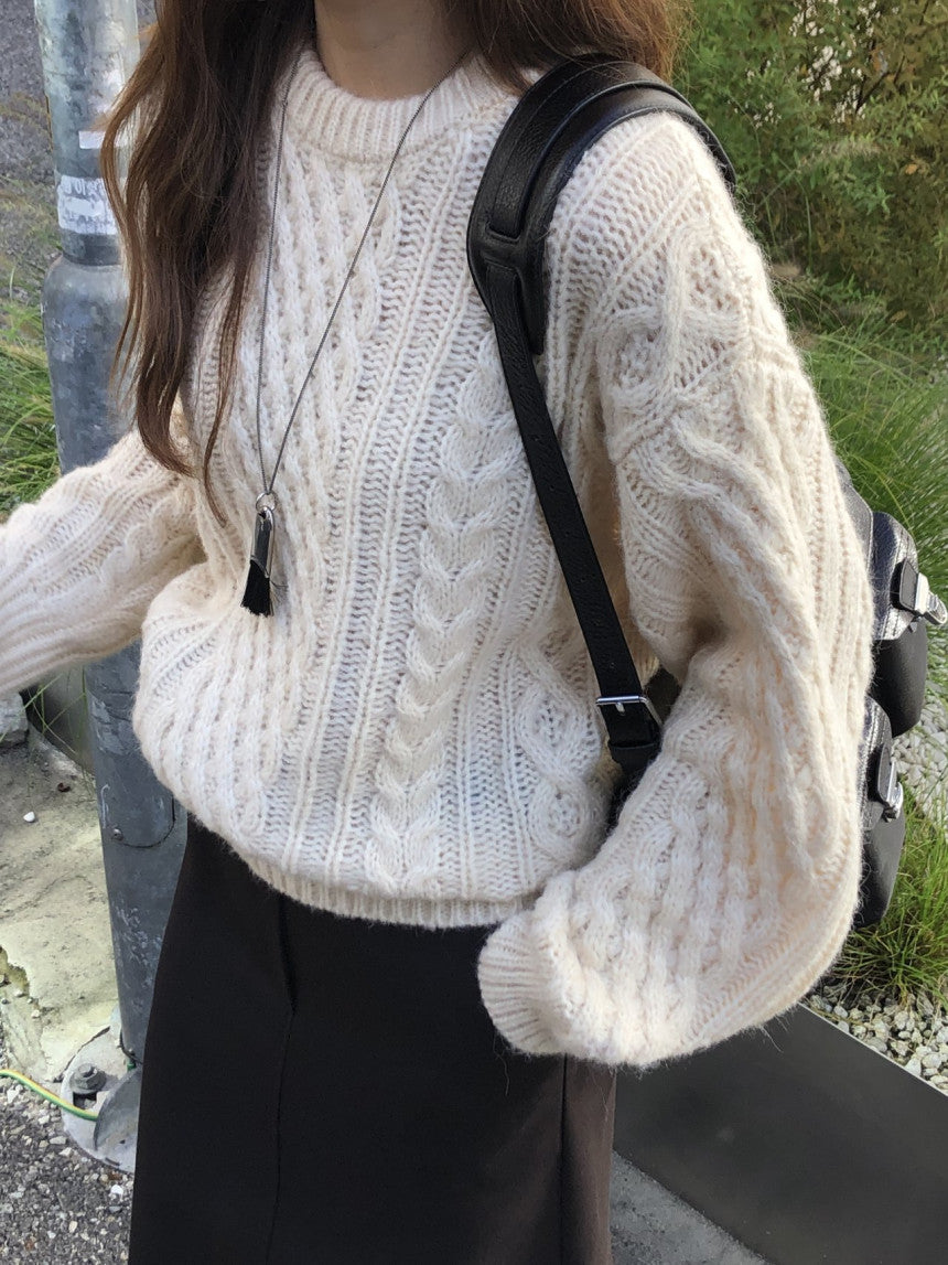 French alpaca cable round knit-3col