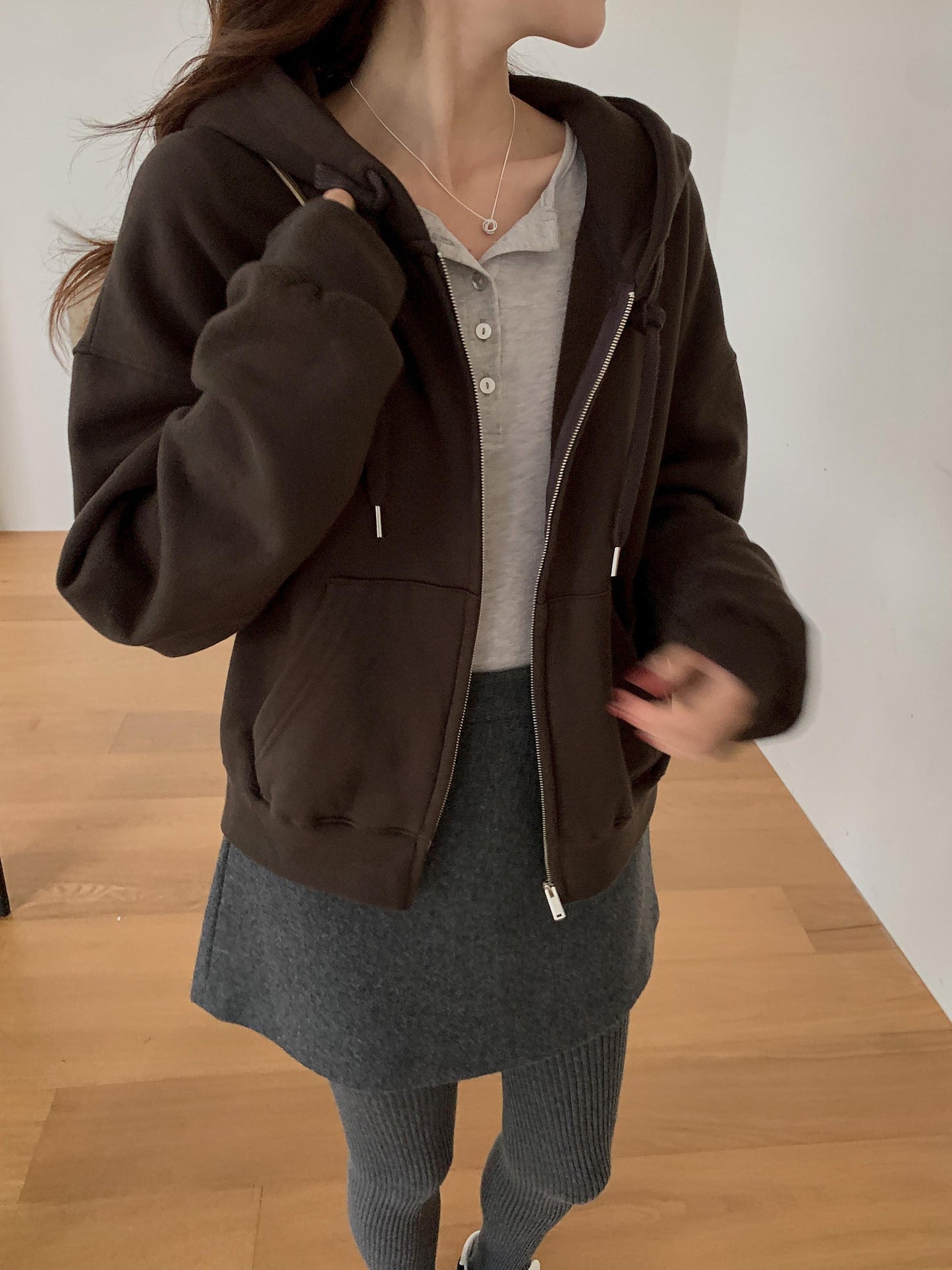 Essential gimo hood zip-up&pants&skirt-3col