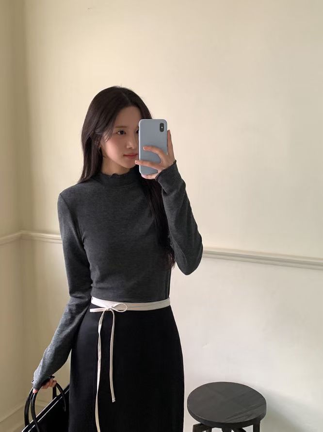 Rose angora half high neck T-5col