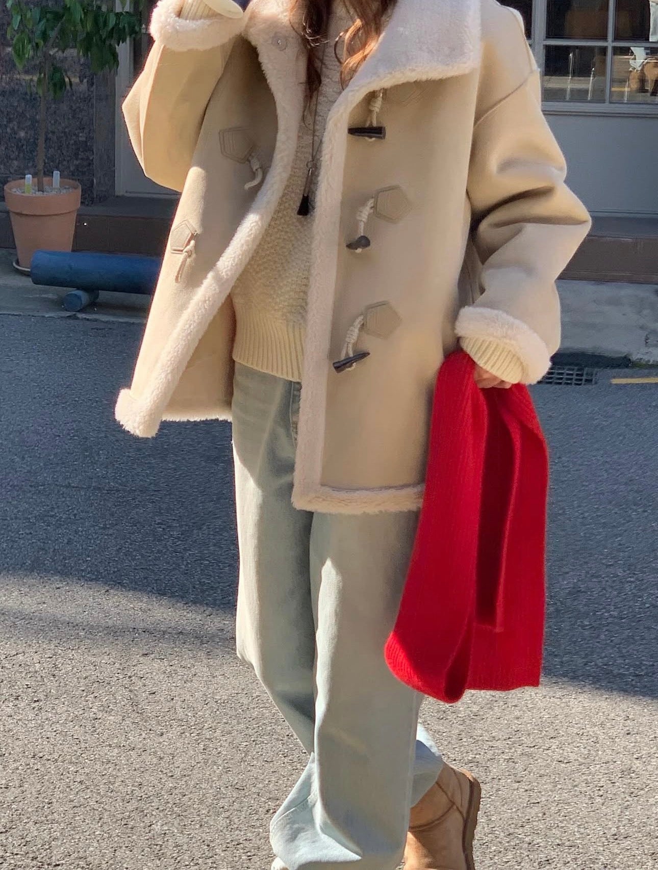 High-neck duffel reversible mustang