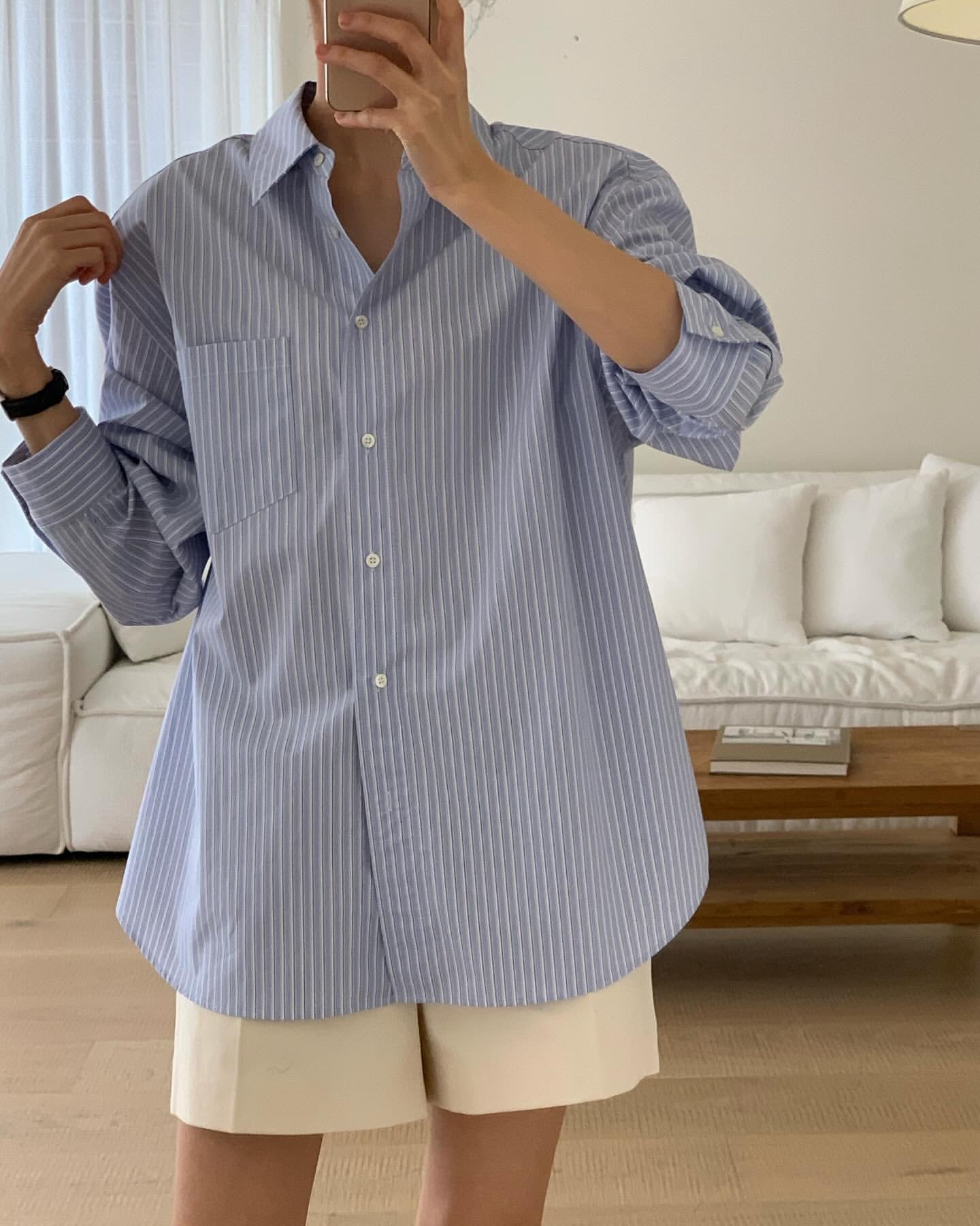 stripe即納 cotton over shirt-5col