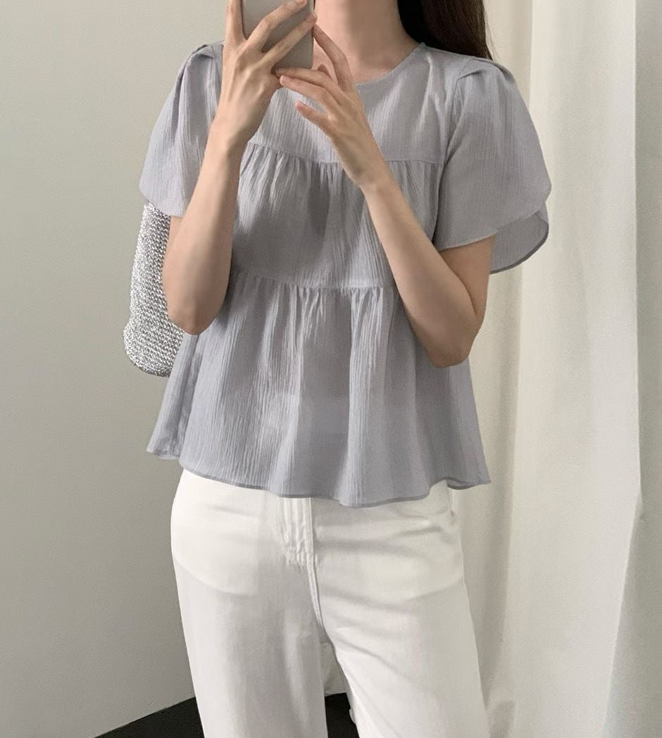 Any shirring half blouse-6col